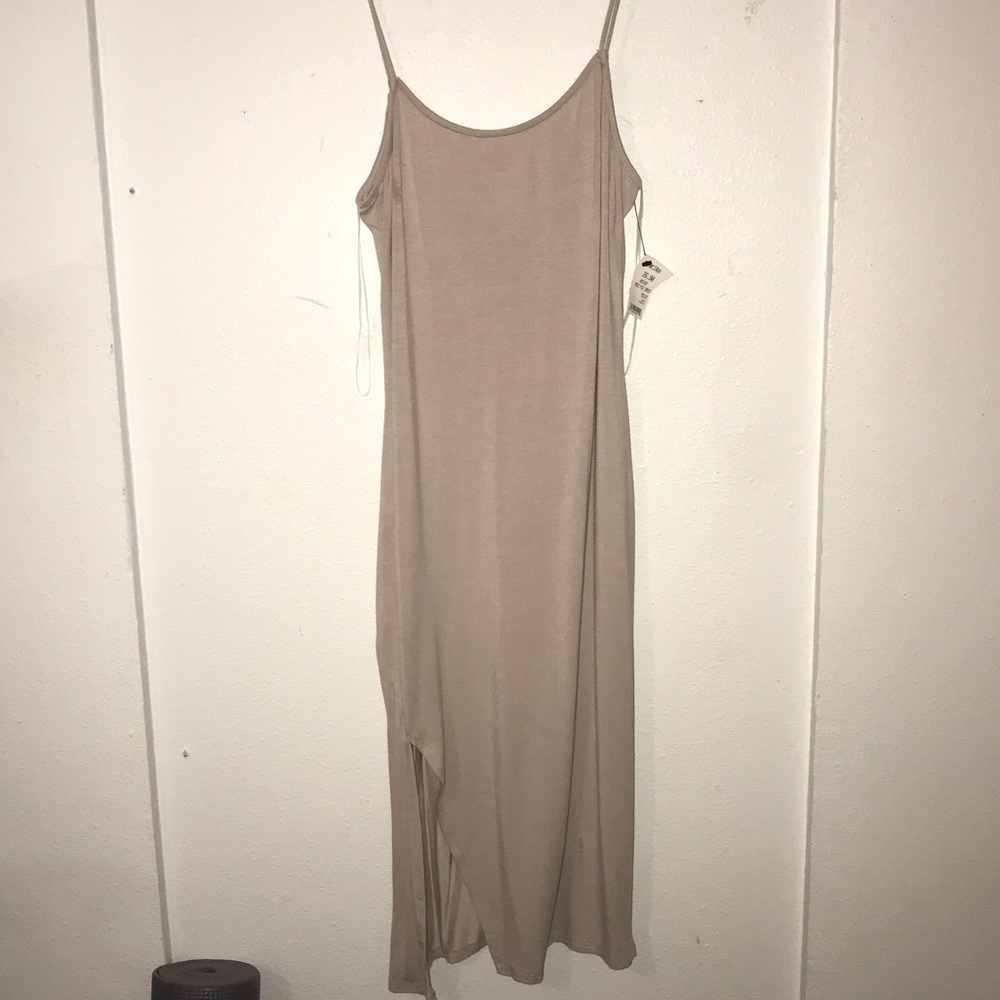 Nude Midi Dress With Leg Slit